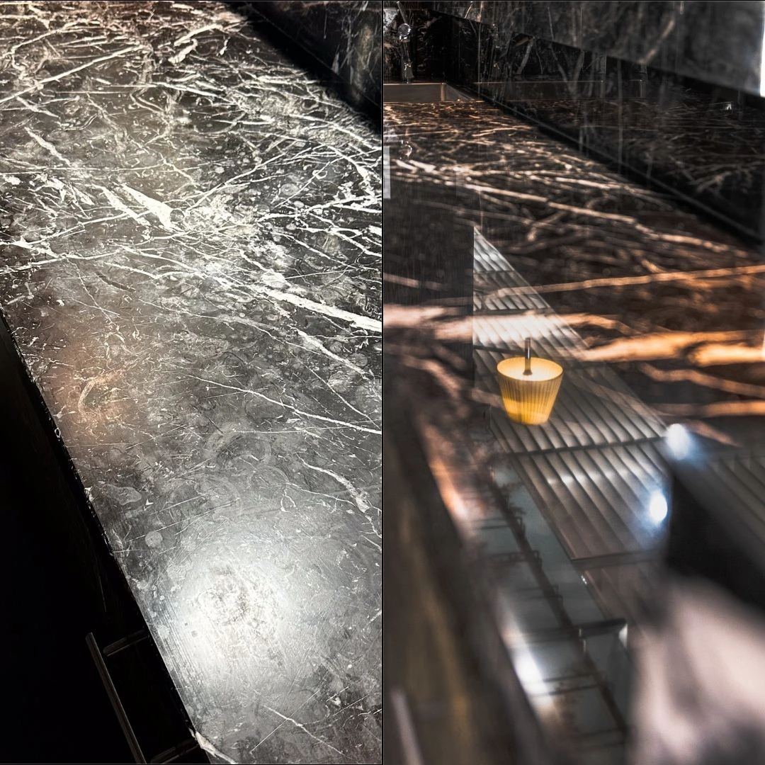 kamienny blat przed i po renowacji