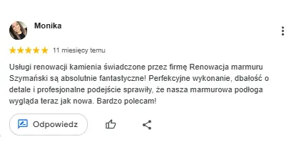 pozytywna opinia klienta z google