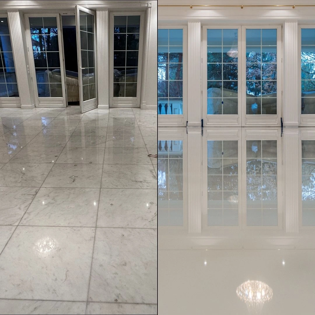 posadzka marmurowa - przed i po renowacji