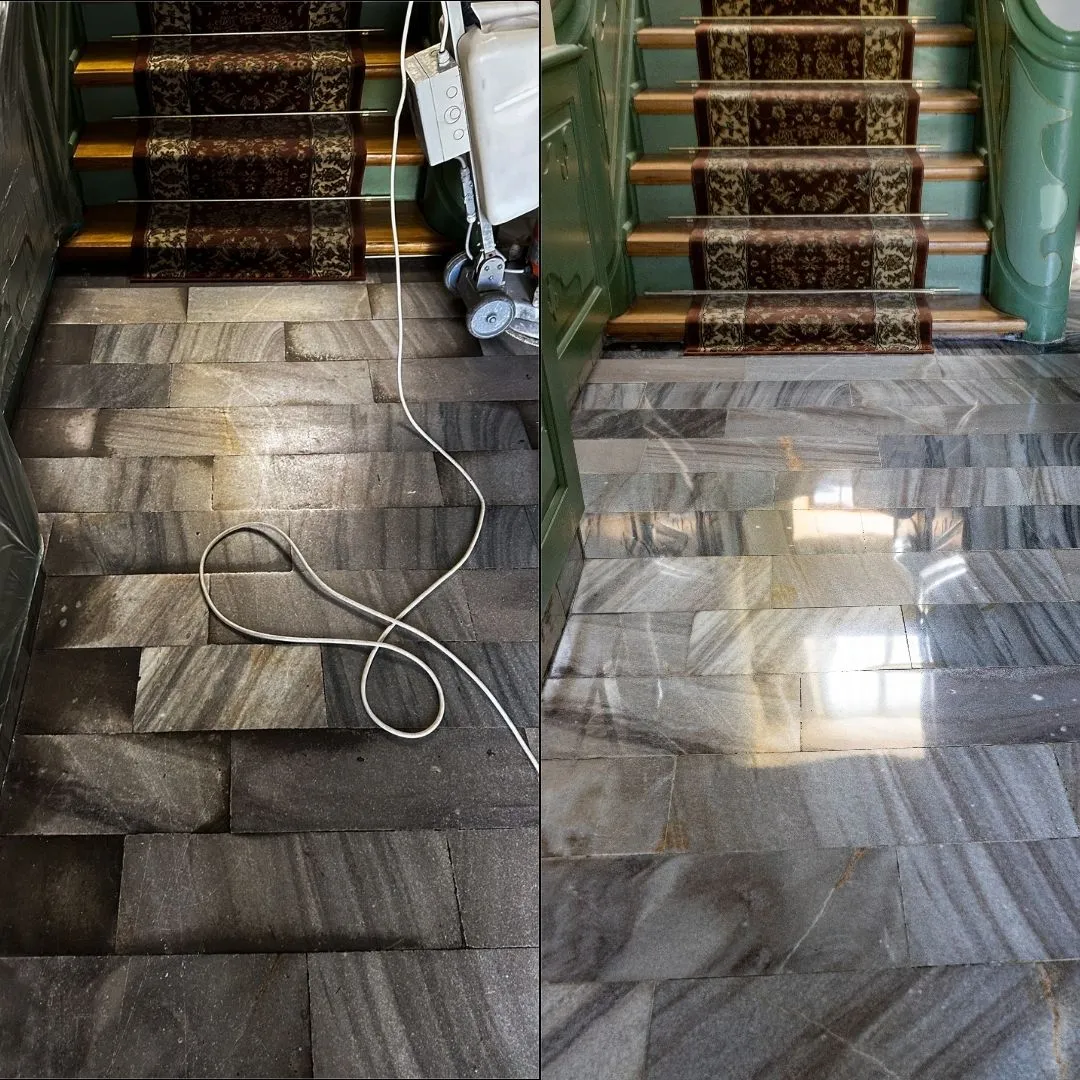 renowacja posadzki z kamienia przed i po