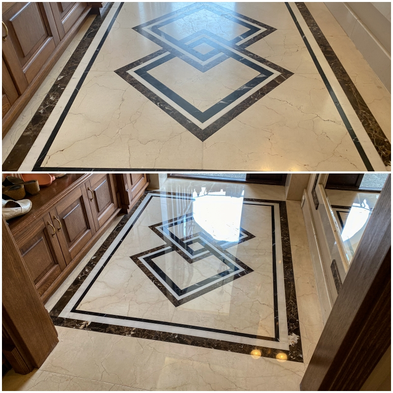 renowacja posadzki z kamienia przed i po