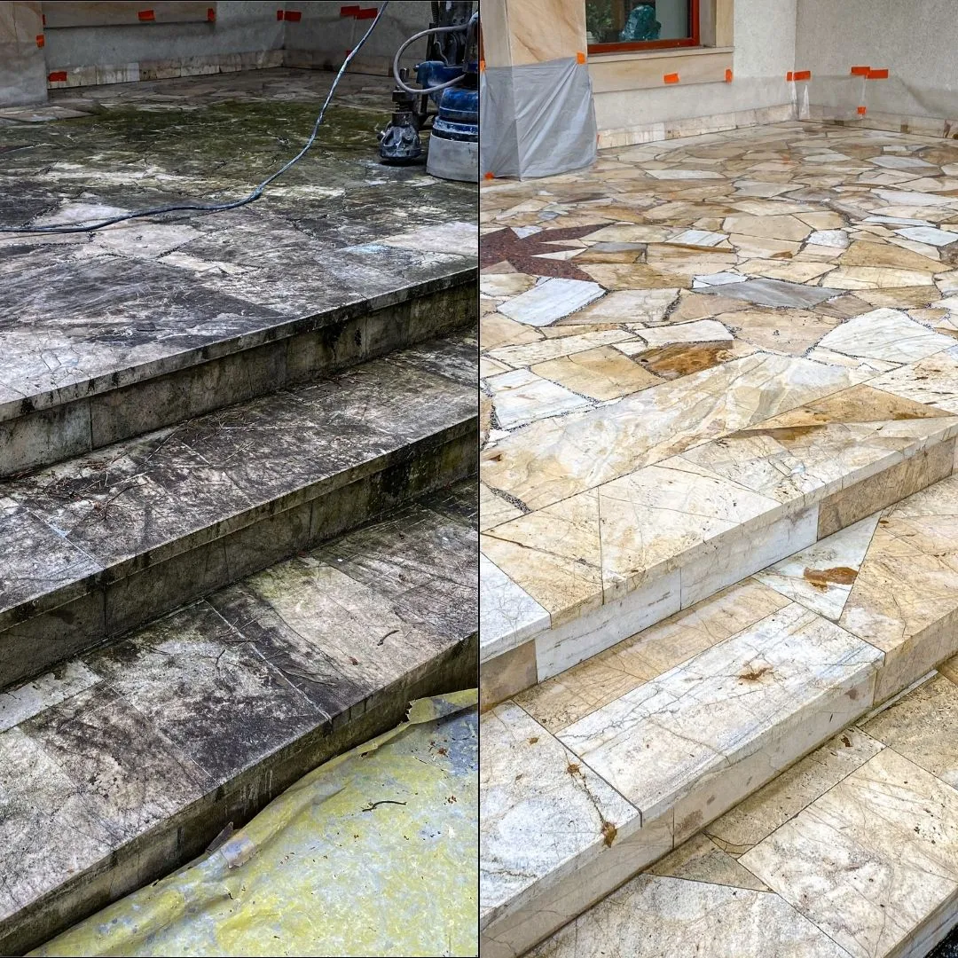 schody marmurowe przed i po renowacji